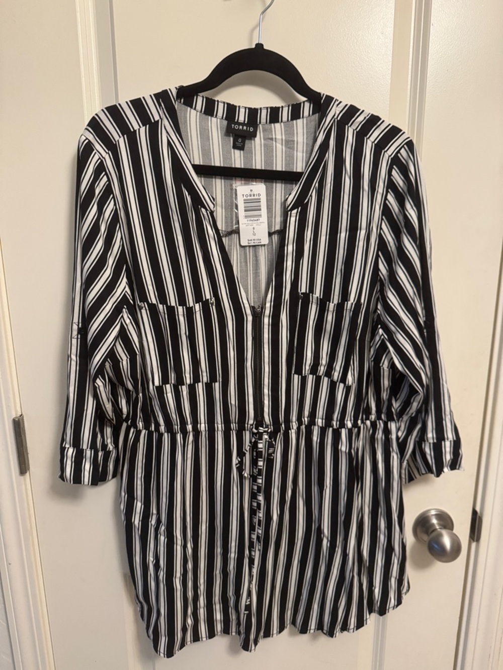 torrid Black & White Vertical Stripe Drawstring Tunic